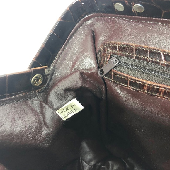 Vintage TALBOTS Brown Leather Croc-embossed Bag - Picture 6 of 9